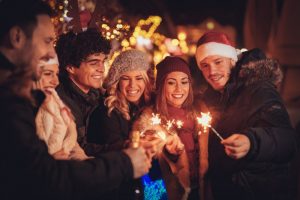 Friends smiling at holiday party