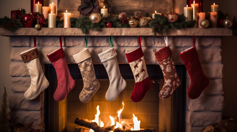 a row of Christmas stockings